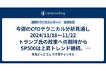 今週のCFDテクニカル分析見通し 2024/11/18〜11/22 トランプ氏の政策への期待からSP500は上昇トレンド継続。日経平均株価も押し目買いの好機か。金はトレンド転換の兆しを示唆。注意が必要