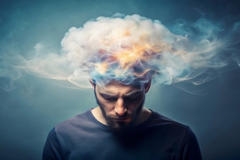 脳の霧、混乱、記憶喪失を経験している人のぼやけた画像 