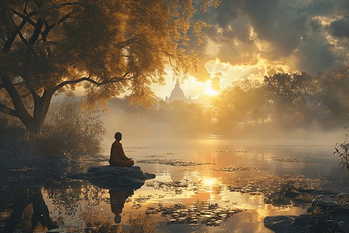 座禅をして瞑想をしている人物 スピリチュアルイメージ 