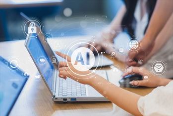 ビジネスシーン、生成AIを活用したデジタルワークフロー、クラウド、DX、デジタルネットワークイメージ 