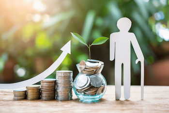 Plant money coins saving growth up increase to profit interest for concept