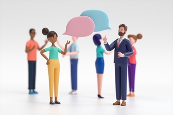 Two man talking and discussing. communication and talking concept. 3d rendering,conceptual image.