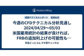 今週のCFDテクニカル分析見通し 2024/04/29〜05/03 米国雇用統計の結果が良ければ、FRBの追加利上げの可能性もあり。S&P500などの株価指数には下押し圧力か