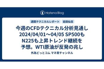今週のCFDテクニカル分析見通し 2024/04/01〜04/05 SP500もN225も上昇トレンド継続を予想。WTI原油が反発の兆し