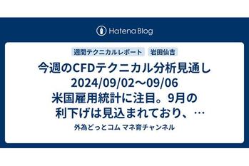 今週のCFDテクニカル分析見通し 2024/09/02〜09/06 米国雇用統計に注目。9月の利下げは見込まれており、米国株の上昇トレンドは続くか。日経平均も上昇トレンド継続を予想