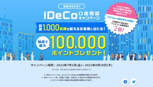 楽天証券のiDeCo口座開設キャンペーン