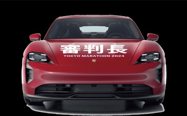 東京マラソン2024のオフィシャルカーとなるポルシェ・タイカンのラッピングビジュアルが公開