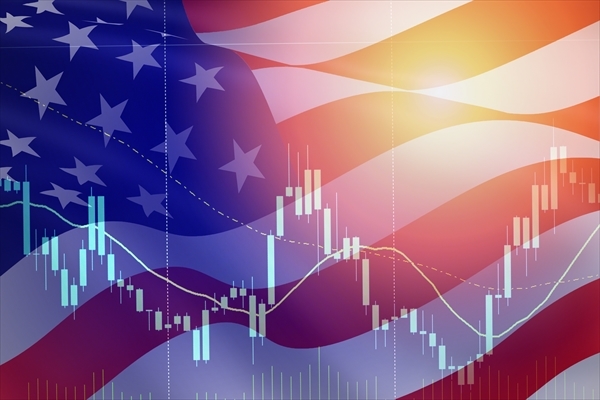 Business candle stick graph chart of stock market USA