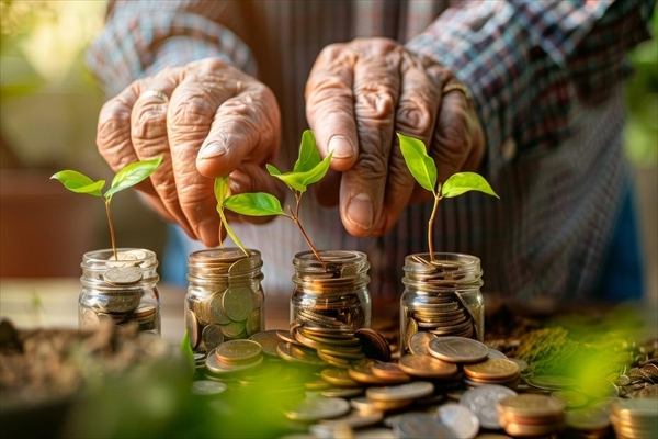 Senior citizens managing personal investments and finances