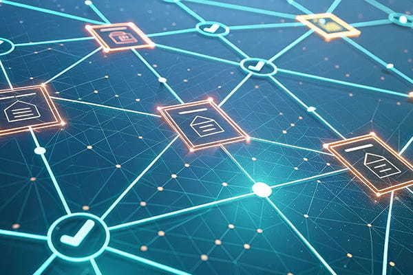 Secure Data Network Document Flow with Checkmarks, data security , blockchain