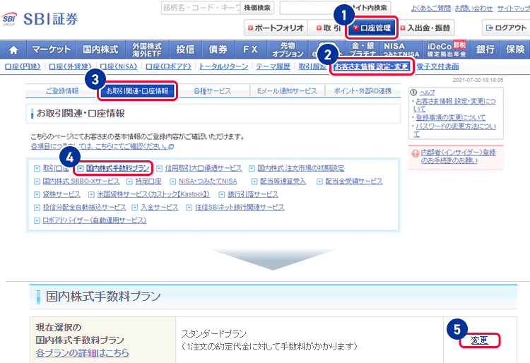 SBI証券の手数料プランの変更方法